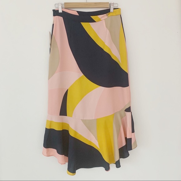 Bar III Color Block Trumpet Skirt High Low - Picture 3 of 5